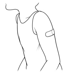 Child with bandage on arm where shot was given.