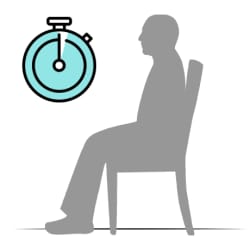 Person sitting straight in chair, with clock showing time passing.